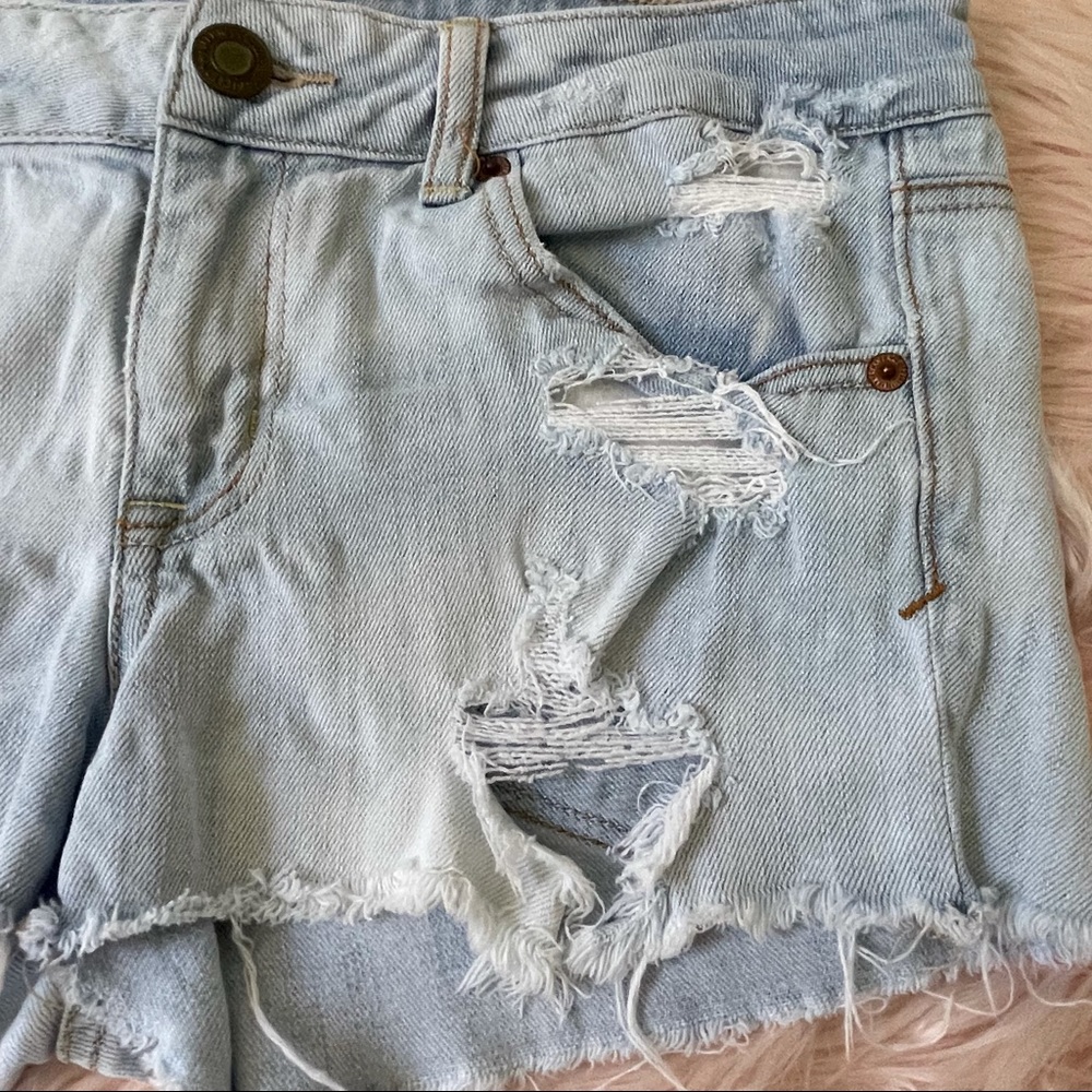 American Eagle Stretch Jean Shortie Shorts Denim Concert 10 ripped sexy - Picture 4 of 8